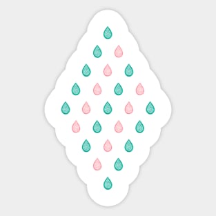 Turquoise blue and coral pink raindrops Sticker